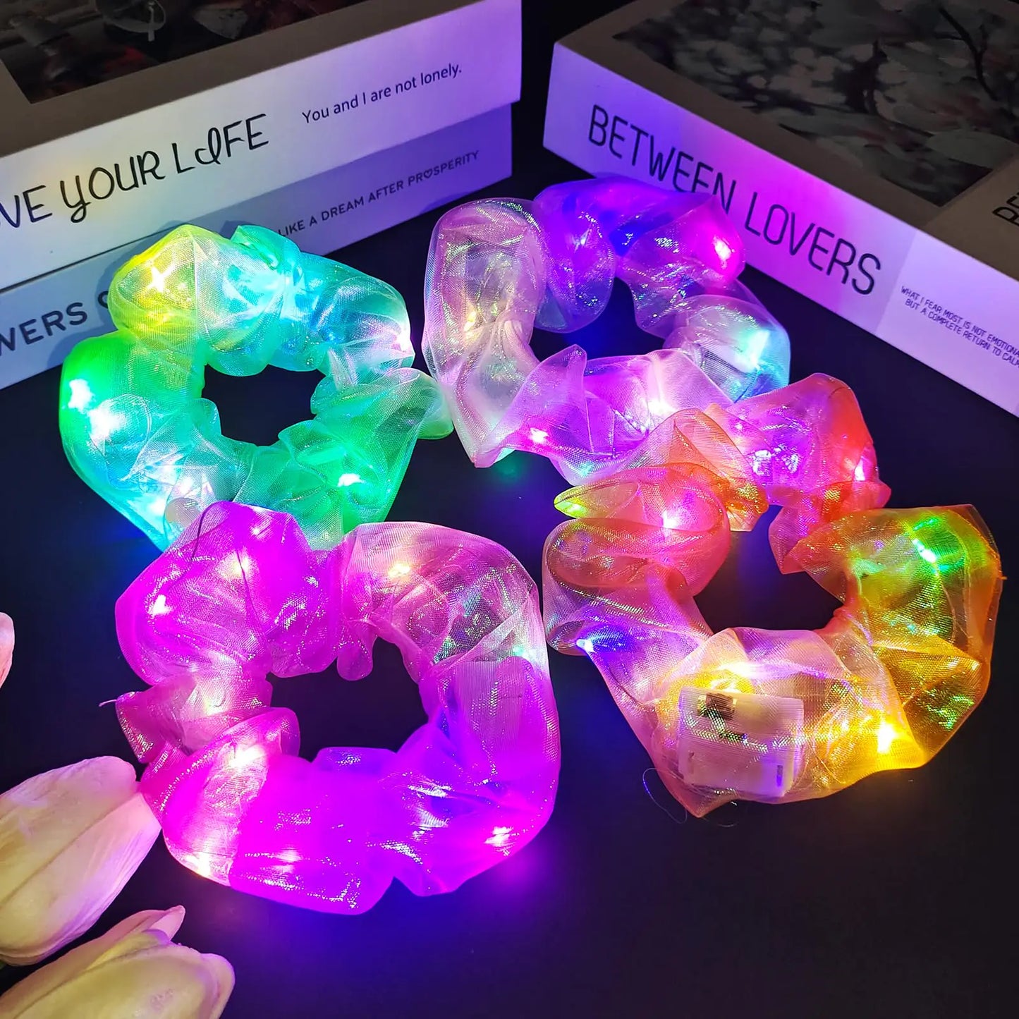 CROWN 4 pcs LED HairMulti Light Modes Glow in the Dark Accessories for Rave Neon