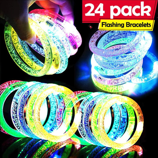 CROWN 24 Pack Glow In The Dark LED  Bracelet Glow Neon